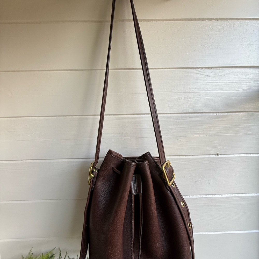 Vintage Coach Dark Brown Leather Drawstring Crossbody